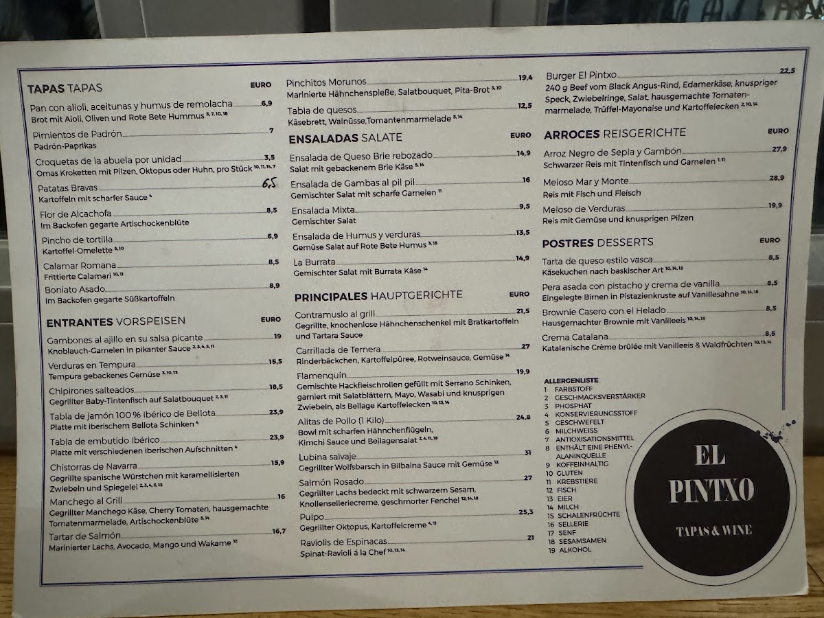 Menu El Pintxo Tapas & Wine-1